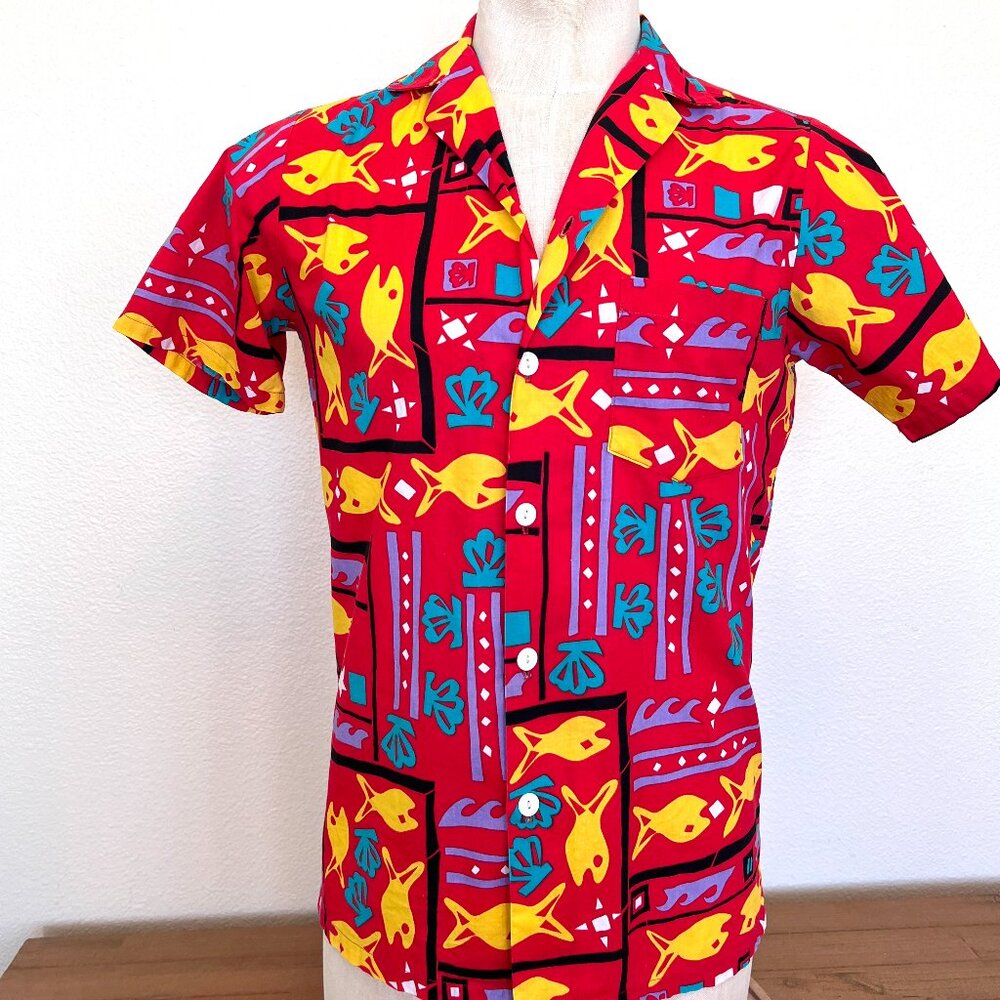 Vintage Sea & Ski Brand Mens Shirt - Funky Print - Short Sleeve - Size Medium